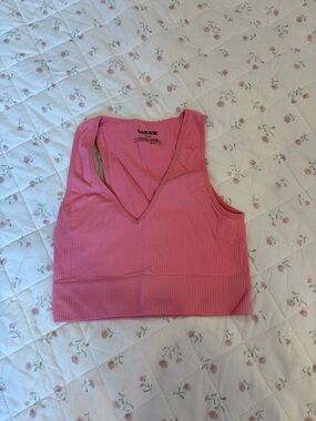 Garage Ribbed Pink V-Neck Crop Top